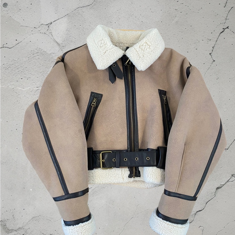 Tan and Black Shearling Jacket